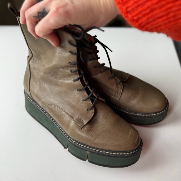 Green Platform Zip Up Boots - Picture 5 of 6